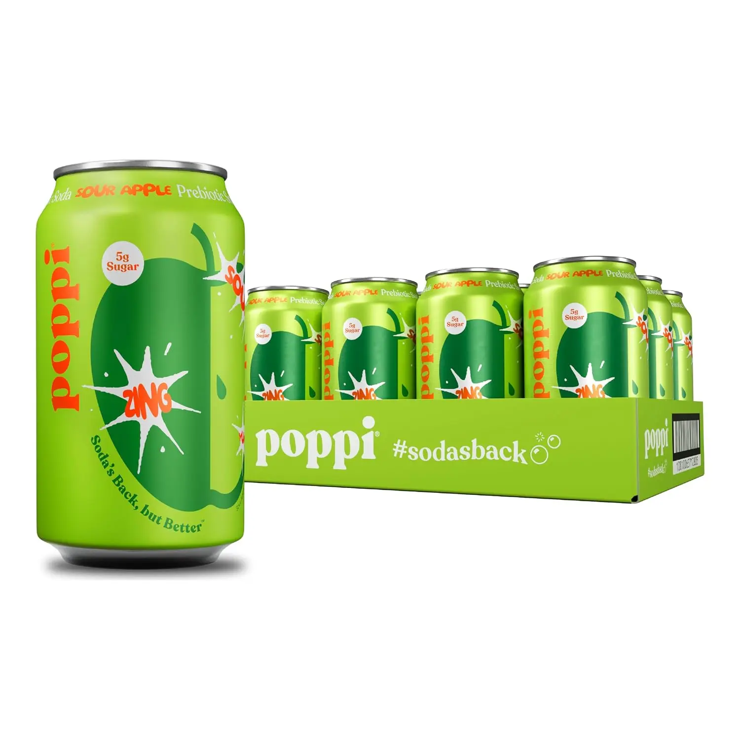 Poppi Prebiotic Soda, Sour Apple, 12 Oz, 12 Pack