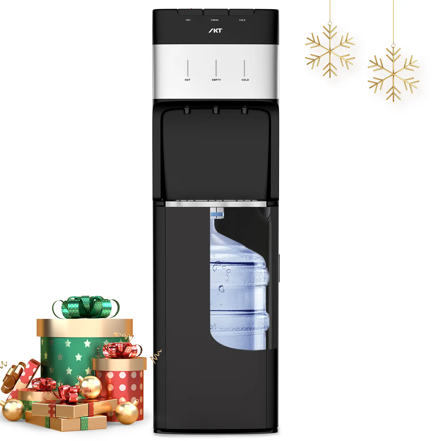 IKT Self-Cleaning Bottom Loading Water Cooler - Water Jug Dispenser for 3-5 Gal Bottles, Child Safety Lock, LED Display, Black, for Home/Office