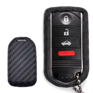 iJDMTOY Carbon Fiber Finish Soft Silicone Key Fob Cover For Acura ILX TL RDX ZDX 3/4 Buttons Keyless Fob Smart Key (Black Twill Weave Pattern)