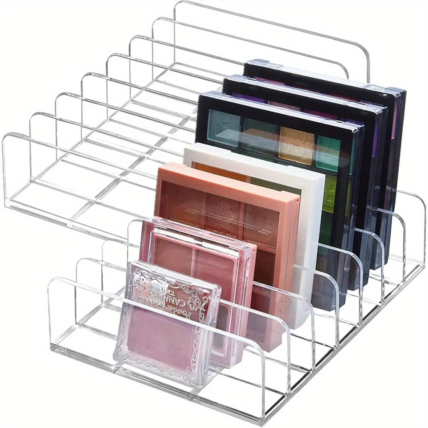 Acrylic Eyeshadow Palette Makeup Organizer, 7-section Makeup Palette Organizer, Cosmetics Display Storage Holder for Eyeshadow Palettes Blush Contour Kits Sunglasses, Racks