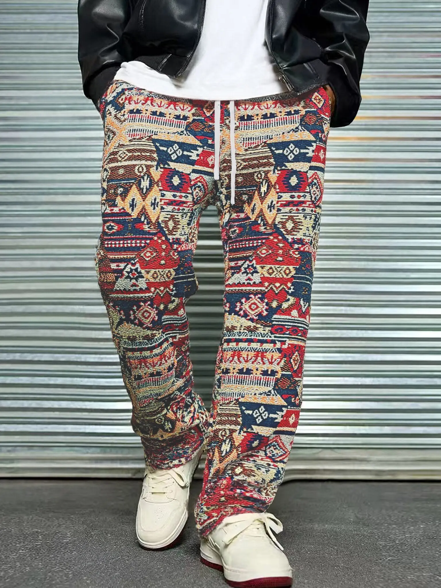 Men's Ethnic Aztec Print Wide Leg Pants, Vintage Tribal Tapestry Drawstring Trousers, Streetwear#SummerVibes