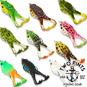10 Piece Whopper Frog Lures - 3.5 Inch 1/2 Ounce Whopper Plopper Style Double Hook Frog Fishing Lures