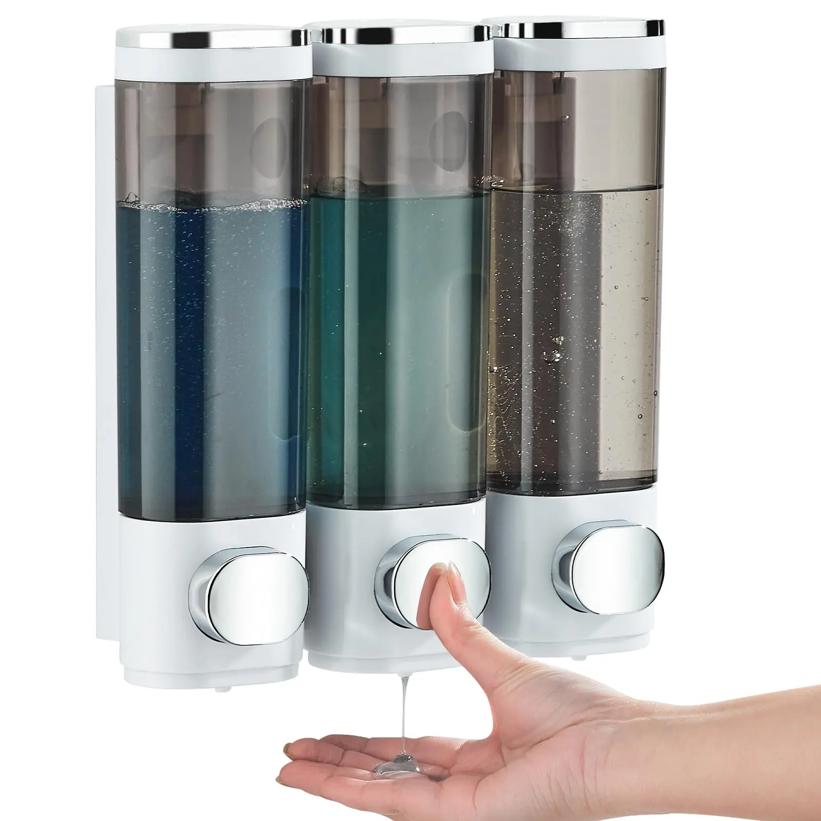 Shampoo and Conditioner Dispenser,Shower Soap Dispenser 3 Chamber No Drill Wall-Mounted Shampoo Dispenser for Shower Wall Mounted Shower Dispenser for Bathroom Hotel Large Capacity,white