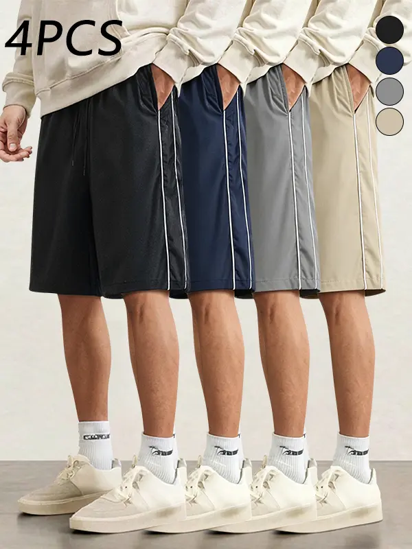 4-Pack Men’s Summer Striped Shorts – Casual Loose Fit, Versatile Athletic Shorts for Fitness and Running