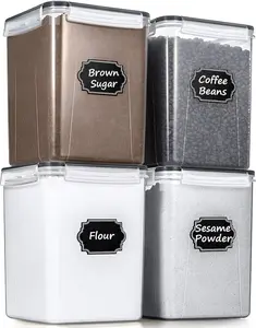 Wildone Large Food Storage Containers 5.2L /175Oz, 4 Piece BPA Free Plastic Airtight Food Storage Containers for Flour, Sugar, Baking Supplies, Kitchen & Pantry Containers with 20 Labels