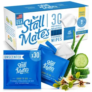Stall Mates Wipes Witch Hazel Flushable Wipes, Individually Wrapped (30 on-the-go singles) Great for Public Bathrooms