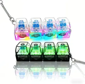 Keyboard Fidget Toy Mini Mechanical Keyboard Keychain with LED Light Crystal Keycap Stress Relief Toy Fashion Keychain