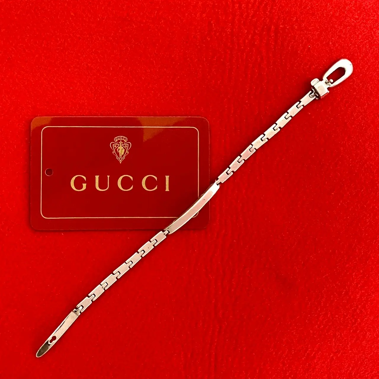 Pre-owned GUCCI Sterling Silver 925 (Ag925) Small Leather Goods ID Bracelet Silver 925 Bracelet