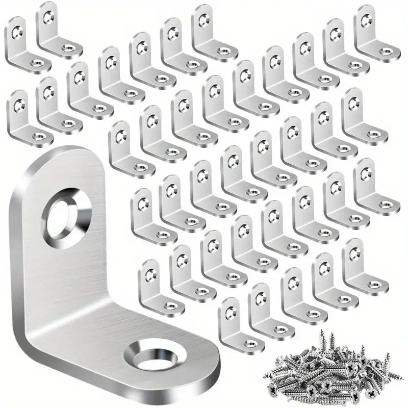 10 Sets L Bracket Corner Brace, Stainless Steel L Brackets for Shelves, Metal Corner Bracket, Small Right Angle Bracket for Wood Furniture Chair Drawer Cabinet with 80pcs Screws