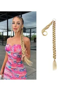 Realistic Fake Hair Twisted Ponytail Rubber Band Fashion Hair Extension Three Strand Braid Twist Synthetic Fiber Long Braids Tail