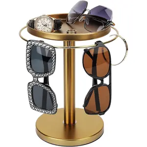 360? Rotating Sunglass Organizer Storage, Stainless Steel Glasses Holder Stand, Glasses Organizer with Tray for Desk, Dresser, Tabletop, Nightstand and  Decor ()