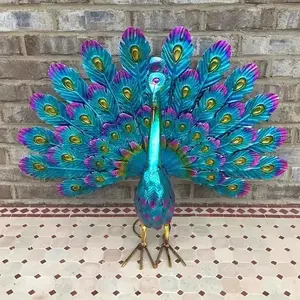 Metal Peacock Rooster Garden Statue, Vibrant Colors, Durable Design, Perfect for Outdoor Decor, Easy Installation