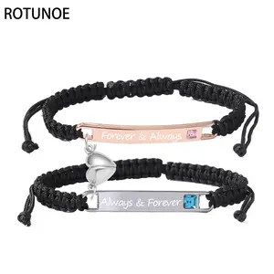 ROTUNOE Personalized Couple Magnetic Bracelets Set - "I Love You More Most & Always Forever" Matching Soulmate Time Bracelets, Cute Couple Love Gifts for Boyfriend Girlfriend, Long Distance Relationship Valentine’s Day Anniversary Jewelry