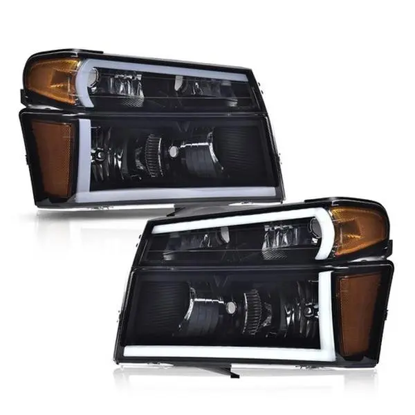 G-PLUS Plug-N-Play Smoked LED DRL Headlight Assembly with Bumper Lights, Full Pair OE Replacement Bolt-On Fit LED Headlight Kit for 2004-2012 GMC Canyon/Chevy Colorado, Car Exterior Upgrade, Chevy Accessories
