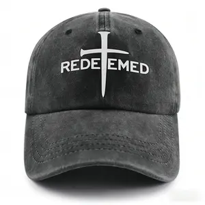 Unisex Embroidered Cross Letter Graphic Religious Baseball Cap - UV Protection, Adjustable Size Washed Cotton Hat, Casual Daily Redeemed Faith Christian Blessed Gift for Family Friends,summervibes