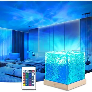 Cube Lamp Northern Lights Projector Gradual Rotating Flame Water Lights for Bedroom Ocean Lamp with Remote Control for Office Bar Restaurant Bedroom Underwater Projector Light