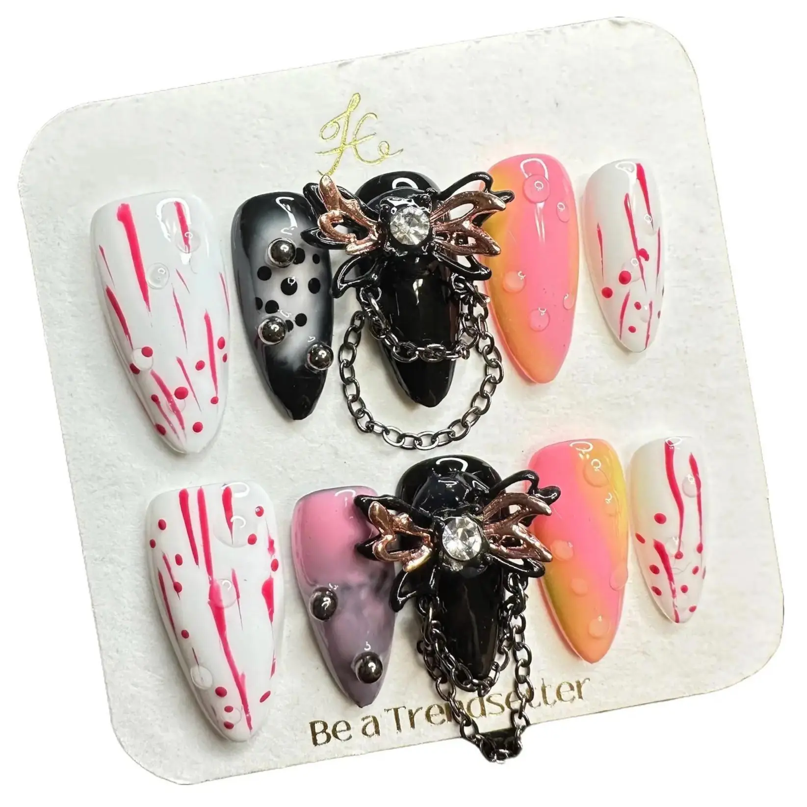 Press-On Nails Kit, Reusable Almond Manicure for Summer, Easy Apply Detachable Nail Art for Everyday Wear - W46, Size M, None, 70G