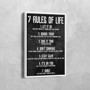 7 Rules of Life Wall Art, Motivational Poster for Home or Office Decor.