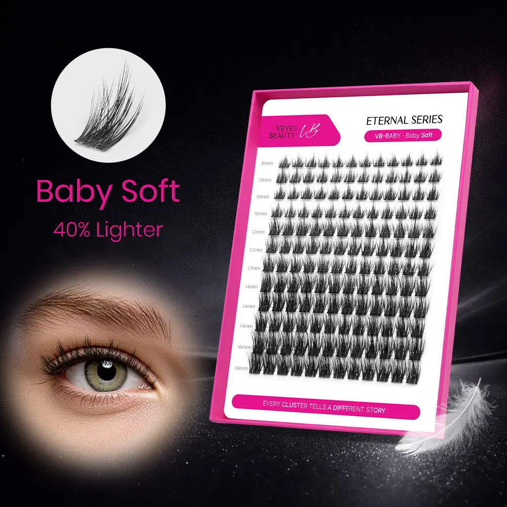 VEYESBEAUTY Eternal Series Baby Soft DIY Eyelashes Extensions, Non-Shedding Lash Clusters with Low-Density Fibers and 0.05mm Ultra-Thin Band for a Natural Look, Soft Cluster Eyelashes, False Eyelashes & Adhesives, Nature, Cluster Lashes
