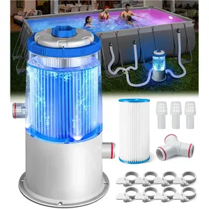 Glowing 1000 GPH Above Ground Pool Filter Pump with Built-in Blue LED Light |  Pool  Filter Pump System |  Water Circulation & Filtration up to Clean and Clear Water