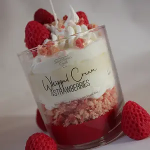 Strawberries & Cream Scented Soy Candle: Parfait Style, 8.5 oz