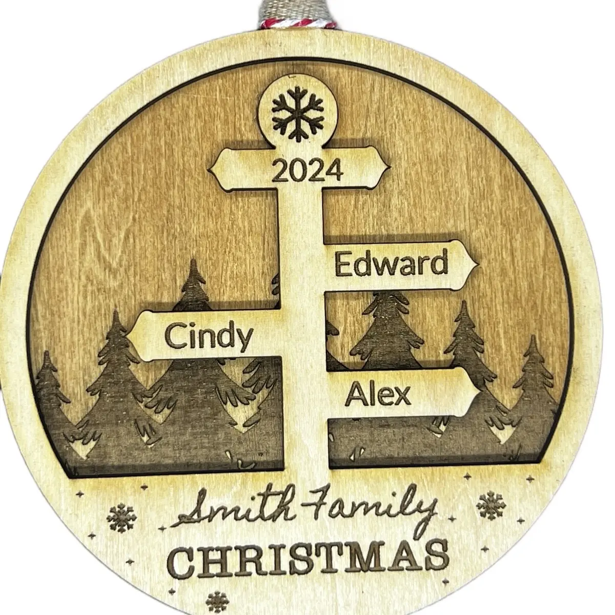 Personalized Christmas Ornament - Wooden Engraved Custom with Up to 6 Names Decor Decoration Christmas tree Gift