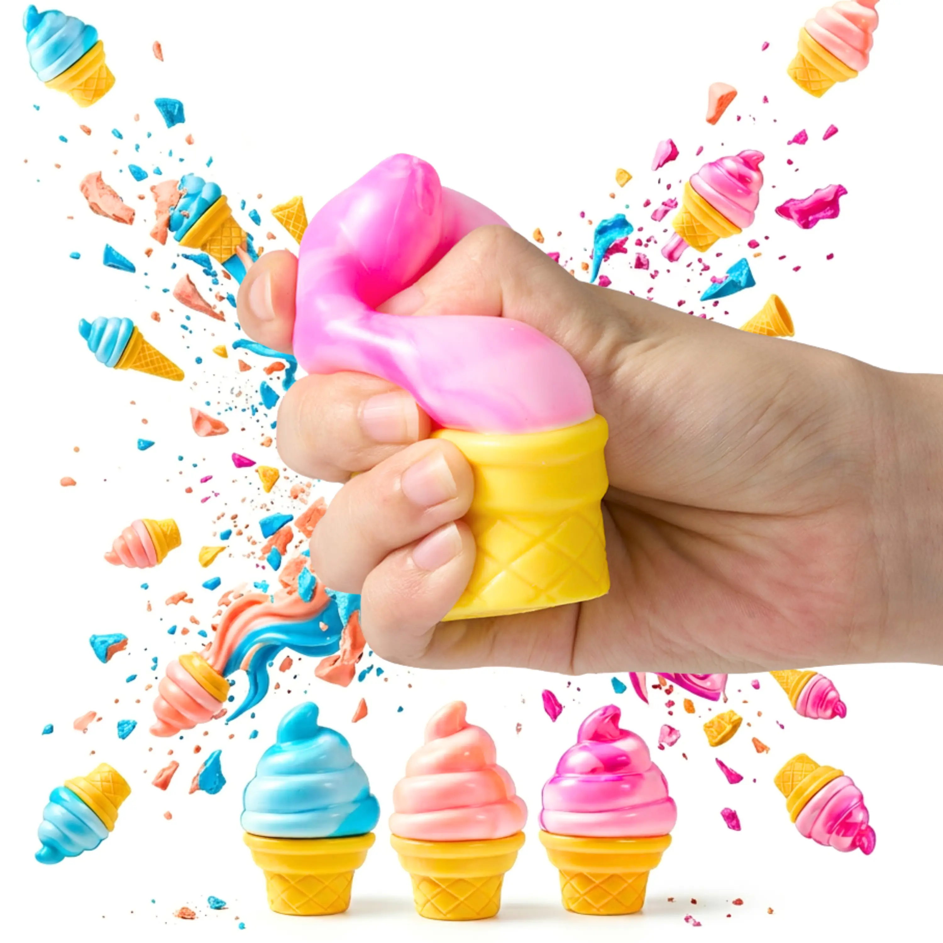 JOYIN 3PCS Ice cream Stress Relief Toys, Squeeze Ice cream Stress Balls, Squishy Fidget Sensory Toy, Soft Squeeze Decompression Dough Gift for Adults and Girls Boys, Birthday Gifts, Office Desk Decompression Toy, Party Favors