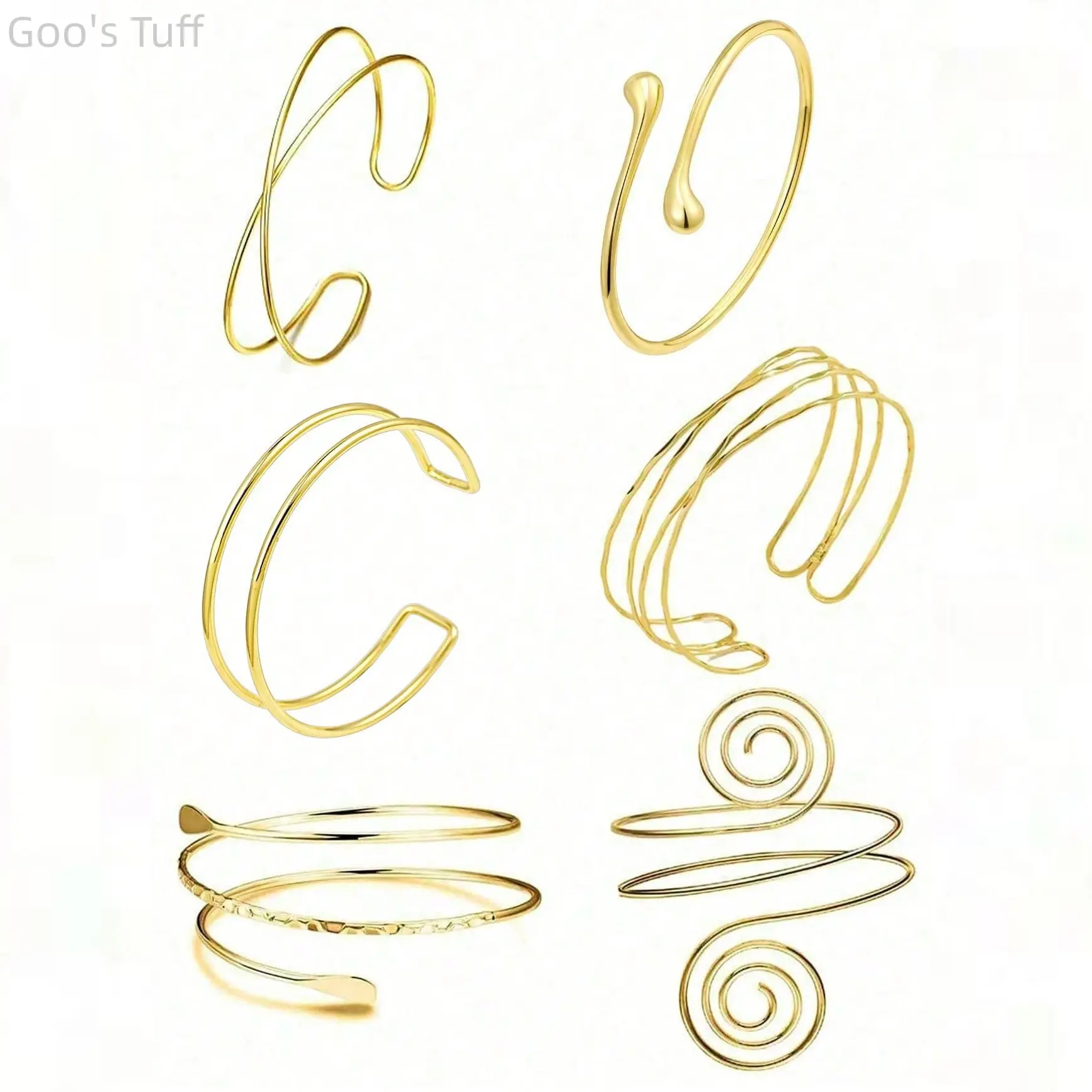 Women's Gold Accent Open Arm Cuff Bracelet Set - Adjustable Metal Wire Coiled Spiral, Flexible Band Armband Bracelets & Bangles, Boho Minimalist Stackable Statement Jewelry for Trendy Casual Wear, Gold Accent Bracelets & Bangles