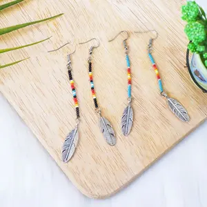 Stick Pattern Handmade Beaded Earrings for Women - Boho Dangle Bead Jewelry Gift