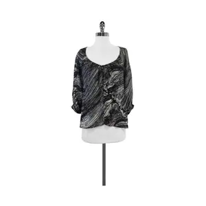 Twelfth Street by Cynthia Vincent - Black & Grey Print 3/4 Sleeves Shirt Sz S