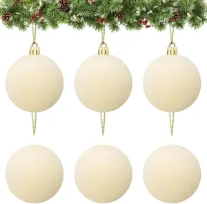 Velvet Cream Ball Ornaments 6 PCS 2.37-Inch Xmas Tree Decor for Christmas, Baby Shower, Party
