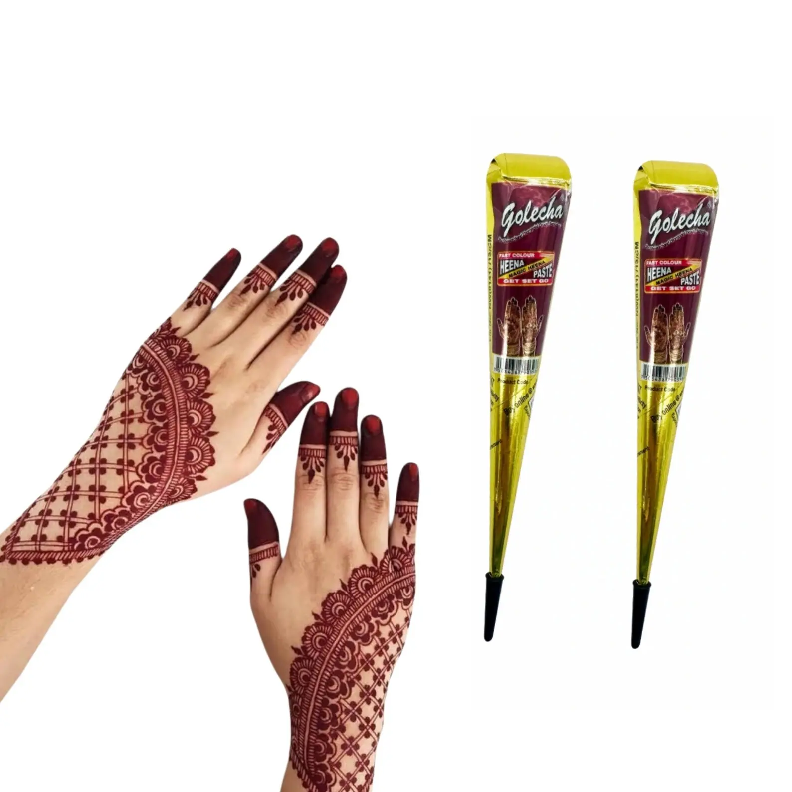 Instant Henna Art Golecha Original Color, No-Mess Temporary Tattoo Stencil Kit, Easy DIY Body Art Body Makeup for Women & Girls, Henna Cone