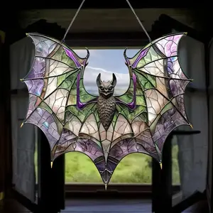 Modern Acrylic Bat Catcher 8'x7.3' in Colorful Glass Style, Multi-Purpose Halloween Decor, Home Wall Art, Waterproof and Feather-Free, Hanging