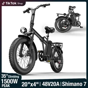 Electric Folding Bicycle with 1500W Peak Power 48V Removable Battery Dual Seats LED Headlight 20-Inch All-Terrain Wide Tires High-Carbon Steel Structure