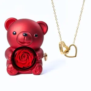 N0138 Eternal Rose Bear & Personalized Necklace Give Her A Gift She'll Never Forget Valentine's Day Gift