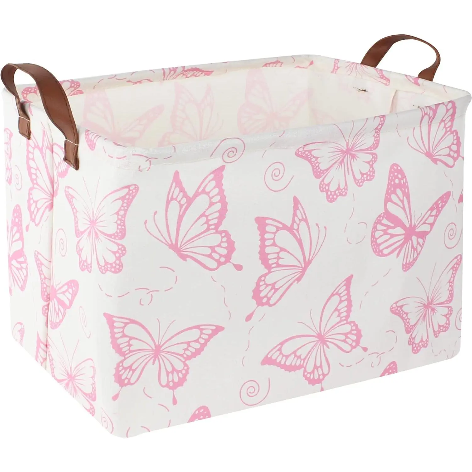 Pink Dream Butterfly Collapsible Storage Basket with Handles - Durable, Waterproof Organiser for Toys, Home Shelf Organization