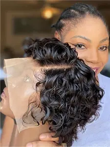 6 Inch Short Curly Bob Wigs for Women, Gorgeous Fluffy Wigs with Blunt Bangs, Human Hair Wigs for Party, Daily Use, Kinky Curly Wig