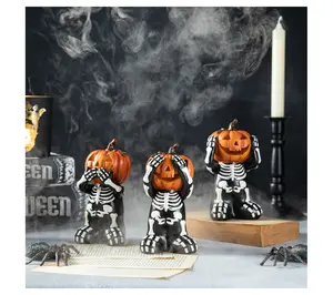 Glitzhome 5.75"H Halloween Skeleton Pumpkin Table Decor S/3