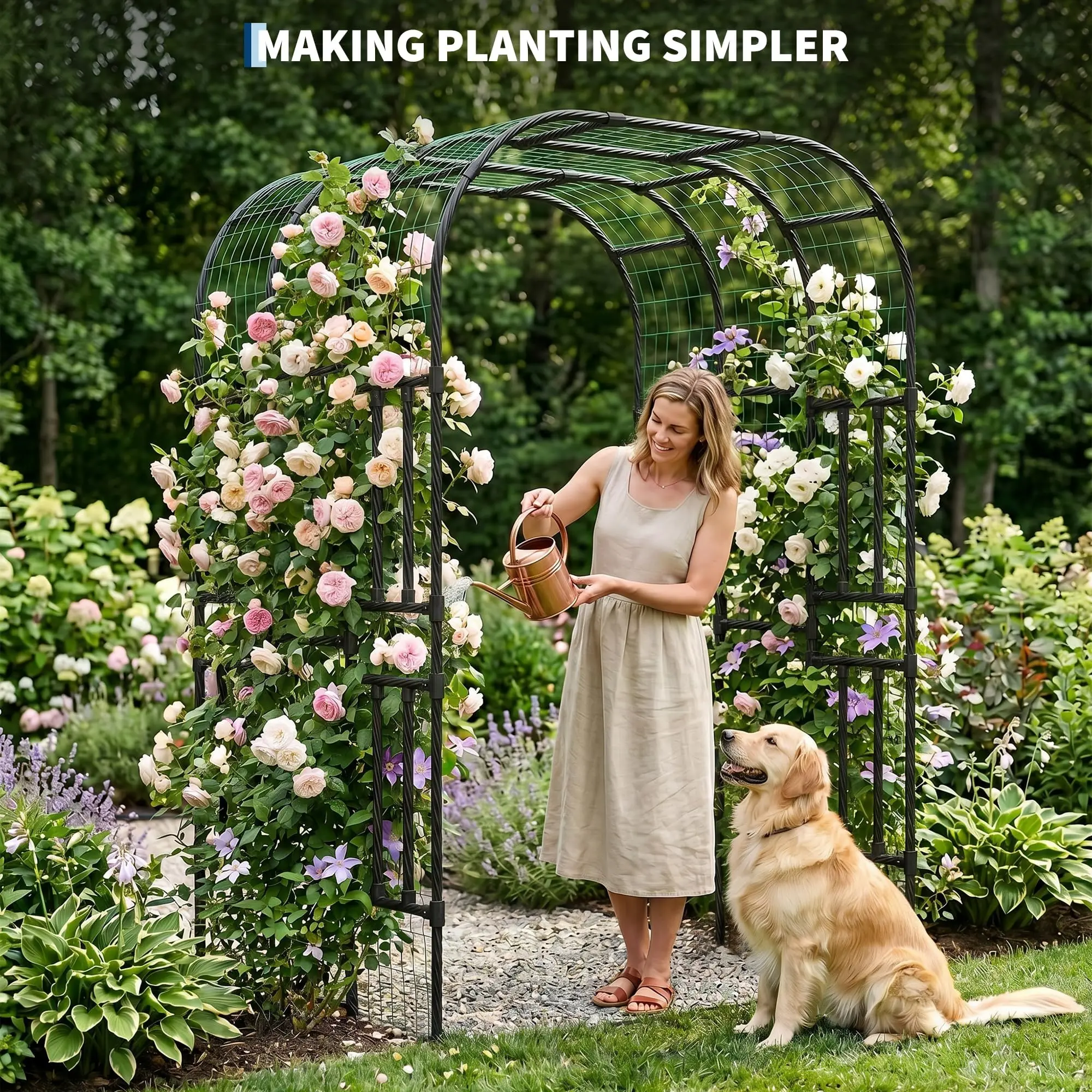 GAOMON 7.3FT Heavy Duty Metal Garden Arch Trellis for Raised Beds – Durable Plant Support Frame for Climbing Vegetables, Cucumbers, Vines, Flowers & Fruit Plants – Ideal Arbor Pergola for Outdoor Gardens