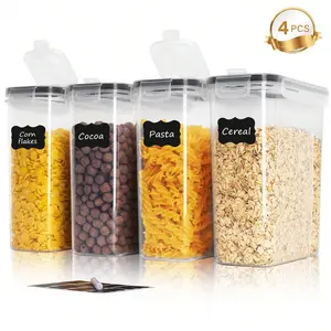 THELIFE 4pcs Cereal Storage Container Set, Plastic Sealed Food Containers, 84.5 Fluid Ounces, Suitable For Grains, Snacks, Cereal, Sugar, And Other Foods. Comes With 1 Sticker And Marker For Labeling.