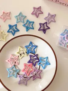 10pcs Set Single Color Random Mix Cute Metal Star Hair Clips, Multicolor Headbands for Students and Women, Casual All-Season Hairstyle Accessories