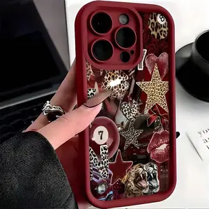 A burgundy gradient minimalist phone case featuring leopard print, lip prints, billiards, and English text, suitable for iPhone 17, 16, 15, 14, 13, 12, 11, 16E, 12.13 mini. This is an ideal birthday gift, suitable for both men and women.