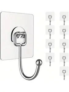 10 strong wall hooks, available in various colors Reusable, no need for punching - waterproof and oil resistant, suitable for bathrooms and kitchens - perfect for hanging towels, cups, shovels, can openers, and scissors