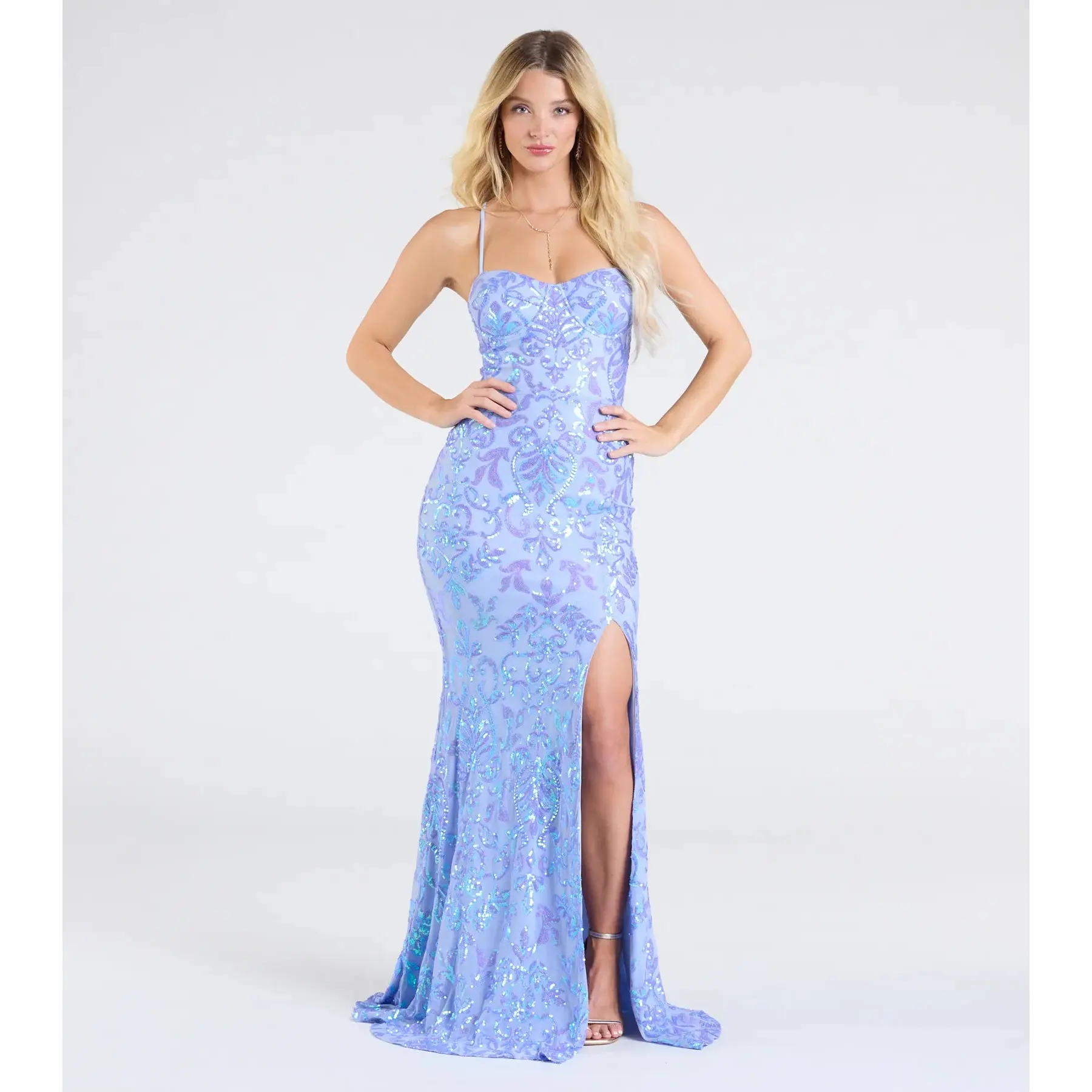valhalla navy blue sequin lace-up dress - TikTok Shop