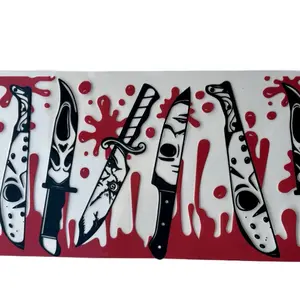 Halloween Theme UVDTF Wraps Fits 16 oz with Bloody Knives Design for Halloween Decorations