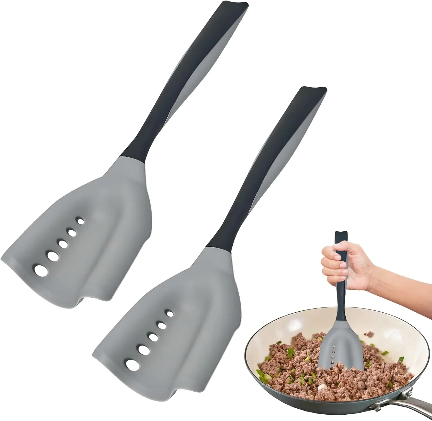 PGYARD Meat Spatula Chopper Ground Beef Masher Heat Resistant Silicone Hamburger Smasher Tool Non Stick Meat Masher for Ground Beef and Potato Mix Tool, Kitchen Utensil homeessentials