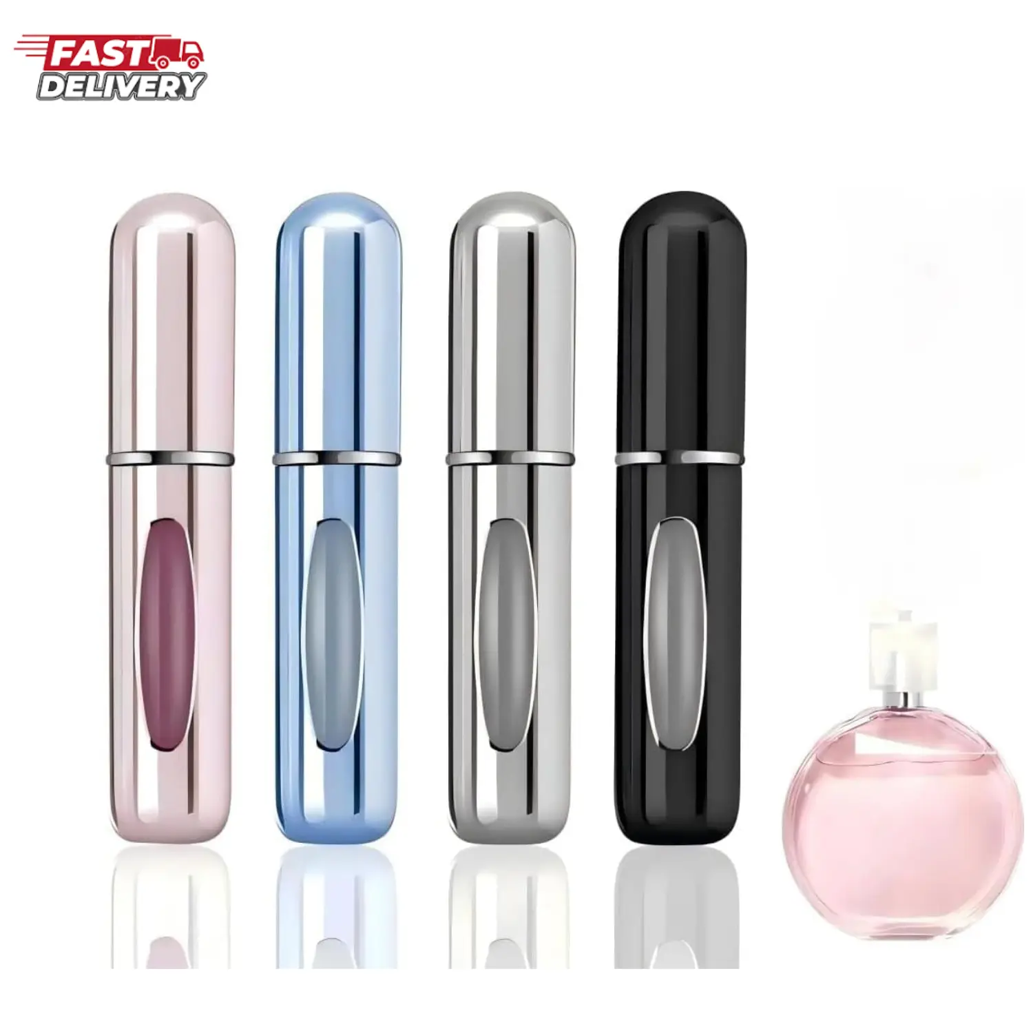 4-Pack Durable Makeup Refillable 5ml Aluminum Atomizer Sprayer Set, Portable Leak-Proof Perfume Bottles for Men & Women (Black, Pink, Blue, Silver) - Daily Use, Ideal Gift