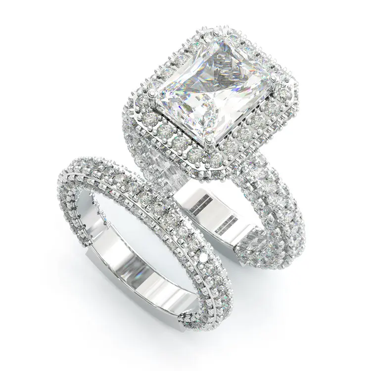 Jzora 3.5ct radiant cut halo vintage sterling silver wedding ring set,Anniversary ring set for women