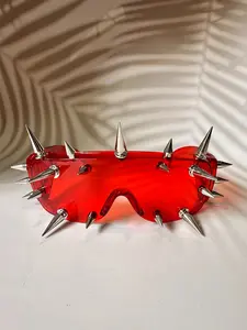 Unisex Punk Style Geometric Sunglasses, Fixed Rivet Design, PC Frame, Perfect for Special Holidays & Concerts, Unique Look