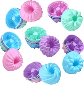 24PCS Silicone Baking Cups Non-stick 6 Shape Donut Mold, Heat Resistant and Reusable Silicone Muffin Cups for Muffins, Jelly, and Cake Baking